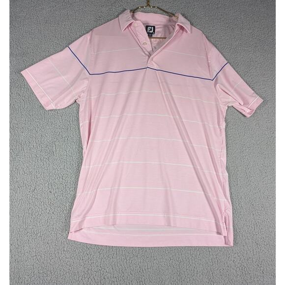 FootJoy Polo Shirt Mens Medium Pink Blue Striped Golf Performance Lightweight - Picture 1 of 6